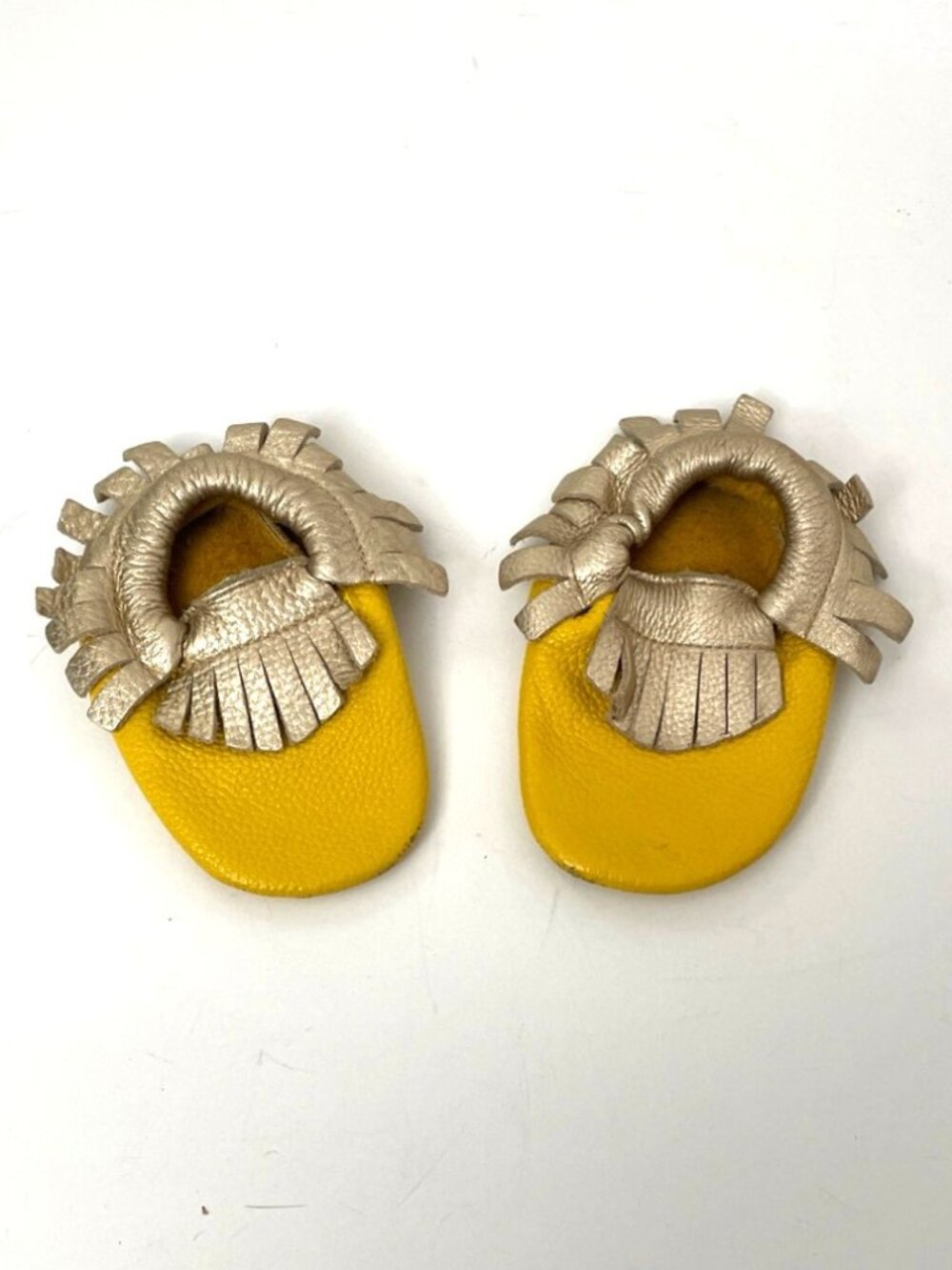 Leather Moccasins Yellow &‎ Metallic Fringe Unisex Baby Toddler